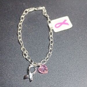 Sterling Silver Breast Cancer Awareness Charm Bracelet New
